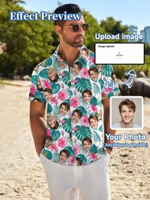 Customized Hawaiian Shirt, Personalized With Male/Female Portraits, Family Members, Pets, Cartoons, Holiday Themed Interesting Designs - White - View 1