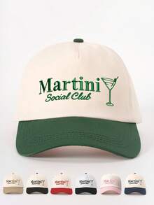 1 件女式刺绣马提尼酒杯拼色棒球帽，可调节户外防晒休闲帽，适合春秋旅行、海滩、男女通用青年 Y2K 风格 - 棒球帽 - 查看 1