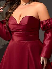 VIPGIRL New Elegant High-End Design Plus Size Women's Formal Luxury Evening Gown Dress With Burgundy Strapless Puff Sleeves - Burgundy - View 11