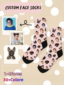 Customized Face Socks, Pet Face, Your Own Face, Friend's Face, Customized Men/Girl Socks, Personalized Picture Socks, Photo Socks, Image Size 44x25.2cm, Sock Size 21x8.5cm, Packaging Size 22x10x1cm, Weight 50g, 100% Polyester, Fabric Weight 220g/Sqm, Customized Birthday Socks Gift, Customized Christmas Gift, Halloween Gift, Christmas Gift Supplies - Multicolor - View 2