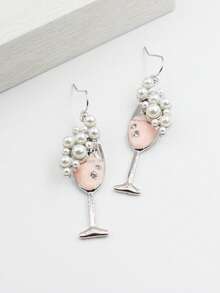 Retro Pearl Bubble Crystal Rhinestone Wine Glass Shaped Fashion Elegant High-End Earrings