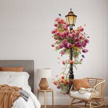 Adesivo da parete per lampione stradale extra large, elegante adesivo da parete per lampione rosa rosso con dettagli realistici, adesivo floreale da parete, autoadesivo e facile da applicare, perfetto per creare un'atmosfera in soggiorno e camera da letto, decorazione camera da letto