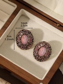 Brincos Redondos Versáteis e Requintados de Design Medieval na Moda, Incrustados com Strass Coloridos, Adequados para Uso Diário, Festivais, Festas, Cerimônias e Acessórios de Presente para Mulheres