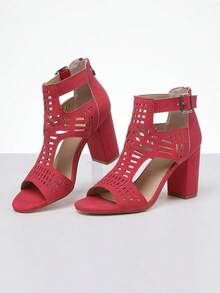 Elegant Women High Heels Sandals Peep Toe Hollow Summer Classic Comfortable Dress Shoes - 紅色 - 查看 3