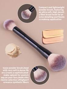 4支装专业双头化妆刷，包括散粉刷、腮红刷等，化妆工具，柔软纤维，方便携带，旅行必备，粉底刷、遮瑕刷、腮红刷、修容刷、古铜粉刷、散粉刷、粉底刷、腮红刷，赠品 - 黑色 - 查看 3