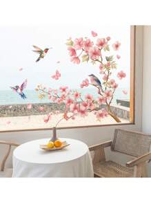粉色花朵丛林蝴蝶鸟类可移除儿童房墙贴，适合女孩 - 自粘式儿童房装饰贴花，可重新定位粉色蝴蝶鸟花卉乙烯基墙贴，易于粘贴 - 彩色 - 查看 11