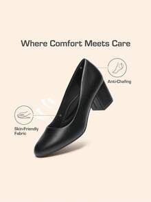 Women's Low Chunky Pumps Block Heel Dress Shoes Closed Round Toe Comfortable Heels For Commuting Parties Daily Wear - BLACK-PU - View 7