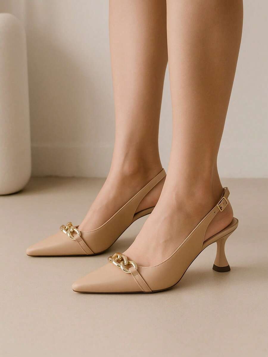 Mozione Open Back Pumps Heel Cup With Chain 081 - Beige - View 1
