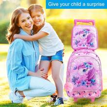 Rolling Backpack For Girls Boys, Kids Roller Wheels School Bookbag With Lunch Bag, Wheeled School Bag For Children - 蝴蝶獨角獸 - 查看 7