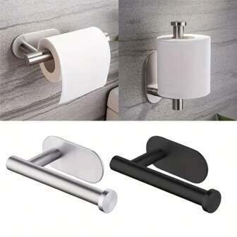 1pc Stainless Steel Self-Adhesive Toilet Paper Holder - Modern Wall-Mounted Bathroom Tissue Roll Dispenser, Shower Towel Bar Accessory