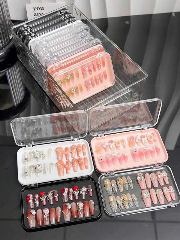 1pc/2pcs/3pcs Light Luxury Wearing Nail Storage Box, Acrylic Large Capacity Nail Storage Box, Portable Transparent Nail Product Display Rack, Nail Display Storage Box