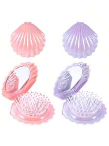 1 件闪亮金属可折叠旅行发刷带镜子，便携式贝壳形按摩紧凑梳 - 男女通用小口袋发刷（迷你旅行必备），美发套装，美发工具套装，发饰，美发工具 - 彩色 - 查看 10