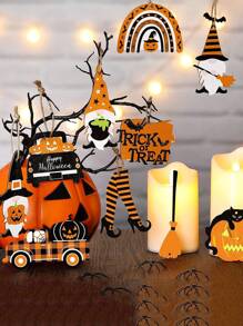 12pcs/Set Halloween Wooden Hanging Ornaments With String, Featuring Pumpkin, Witch Hat, High Heel Shoes And Vintage Car Designs, Rustic Hollow Wooden Decor, Suitable For Halloween, Thanksgiving, Indoor/Outdoor Home, Party Decoration, Porch And Tree Fall Decor Autumn Decor Home Decor Halloween Decor Room Decor