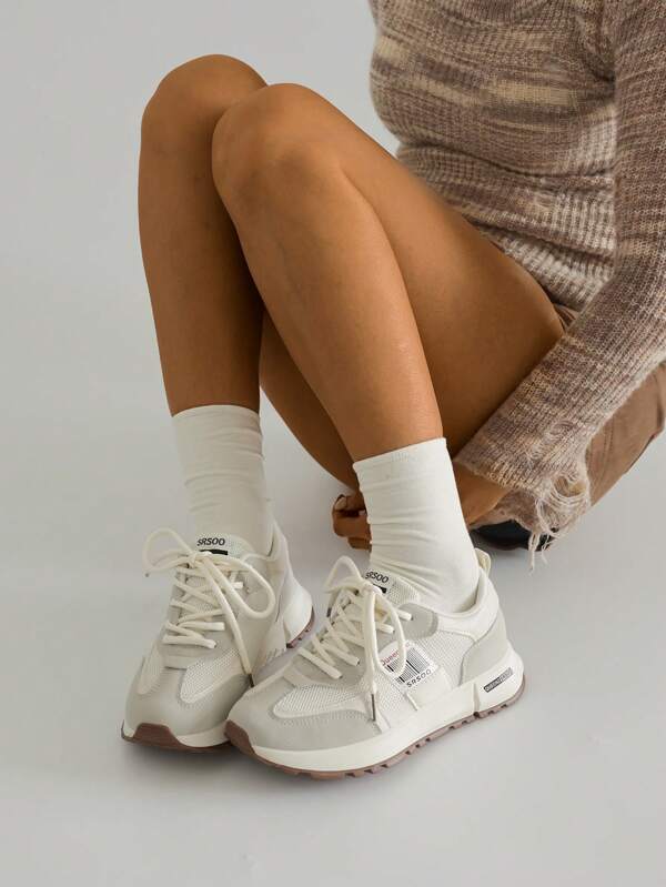 SRSOO 2025 New Lightweight Casual Sports Shoes For Students, Thick Sole Versatile Flat Ins Mesh Breathable Chunky Sneakers