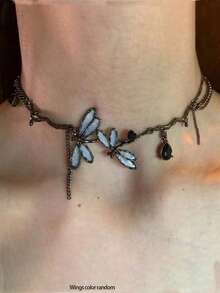 1 件蜻蜓和水滴几何颈链，金色金属锆石，男女通用个性化派对珠宝 - 金色 - 查看 8