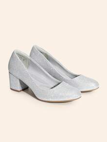 Women's Low Chunky Pumps Block Heel Dress Shoes Closed Round Toe Comfortable Heels For Commuting Parties Daily Wear - Bạc - Xem 6