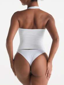 XLLAIS 性感露背针织吊带衫，全白款，秋季女装，弹力休闲修身款女士吊带背心 - 白色 - 查看 4