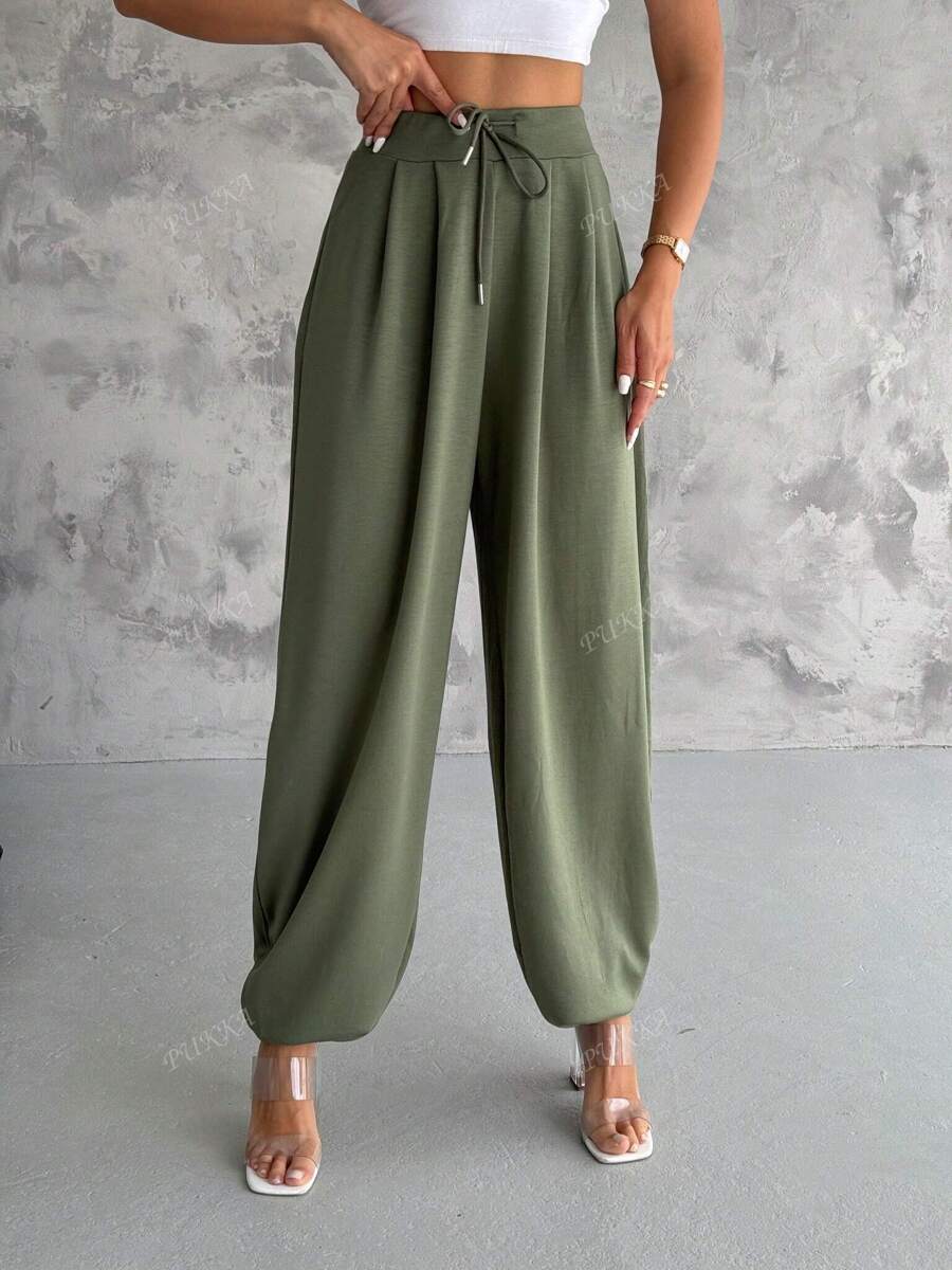 Modal Pleated Casual Pants, Solid Color