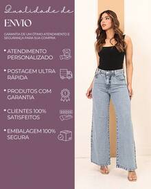 Calça Jeans Wide Leg Feminina Cintura Alta Tecido Grosso Elegante Confortável Vintage 100% Jeans Algodão