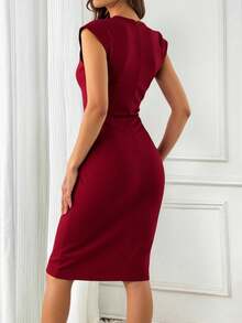 Vestido entallado midi- moda para dama-Bicolor- Casual Business - Rojo violeta - Ver 2