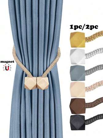 1pc/2pcs Magnetic Curtain Tie Backs, Made Of Thicker Twisted Cord And Strong Magnets, Multiple Color Options, Suitable For Curtain Fixing