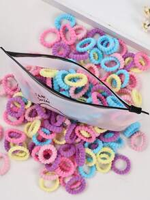 100 件女孩可爱彩色 1 英寸直径发带，新款纹理发绳马尾辫固定器发绳发饰适合日常使用 - 彩色 - 查看 4