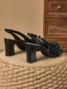 1 Pair Women's Closed Toe Sandals, New Summer Shallow Fairy Style Backless High Heel Shoes