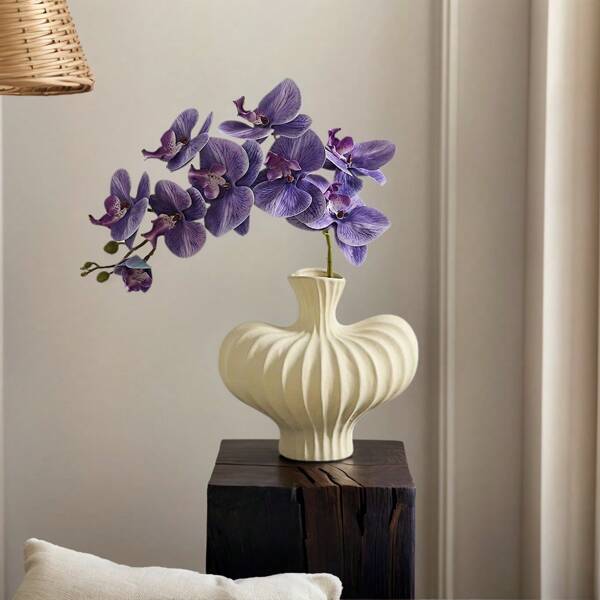 1 PIEZA Tallo de orquídea Phalaenopsis y Cymbidium artificial de látex de tacto real - Estilo moderno con tallo flexible - Ideal para arreglos en jarrones, decoración del hogar, decoraciones de boda, exhibición de oficina, escenas de fiesta - Perfecto para decoraciones de San Valentín, cumpleaños, graduación, Halloween, Acción de Gracias y Navidad