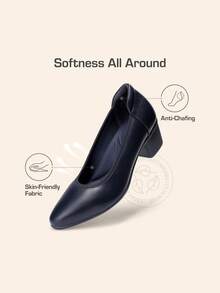 Women's Low Chunky Block Heel Dress Shoes Closed Pointed Toe Comfortable Heels Work Wedding Office Pumps Shoes - 藏蓝色 - 查看 2
