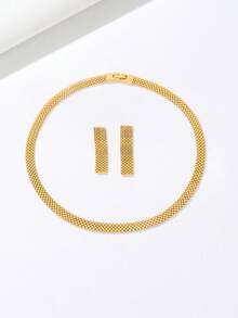 3 件套简约镂空粗项链、耳环和锁骨链首饰套装，适合女士，百搭精致 - A - 查看 2