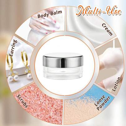 12pcs Round Cosmetic Jars, Plastic Sample Containers With Gold, Silver And Rose Gold Lids, Suitable For Skincare, Cosmetics, Lotions Etc., Great For Travel, Home, Office And Retail Use, Fashionable Container Design