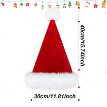 1 Gorro de Papai Noel de Natal para Adultos, Gorro Clássico de Veludo Unissex para Festas de Ano Novo, para Homens e Mulheres - Artigos e Presentes de Natal e Ano Novo, Decorações de Natal para Casa, Presentes de Natal, Decoração de Natal - Vermelho - Ver 3