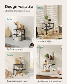Scaffale Portaspezie, Set di 2 Organizzatori da Cucina Espandibili, Scaffale da Cucina Impilabile, Metallo e Legno Ingegnerizzato,Nero Inchiostro e Nero Ebano - nero - Visualizzare 3