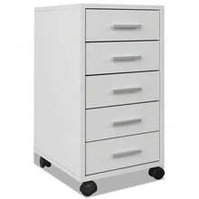 Larryhot Cajonera de oficina con ruedas y 5 cajones en color blanco, bonita y práctica, ideal para almacenaje y decoración del hogar. - Blanco - Ver 2