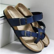 Unisex Casual Slippers, Indoor Home Shoes, Outdoor Versatile Shoes, Cross Toe Thong Sandals, Beach Shoes, Couple Flip Flops - Blue - View 2