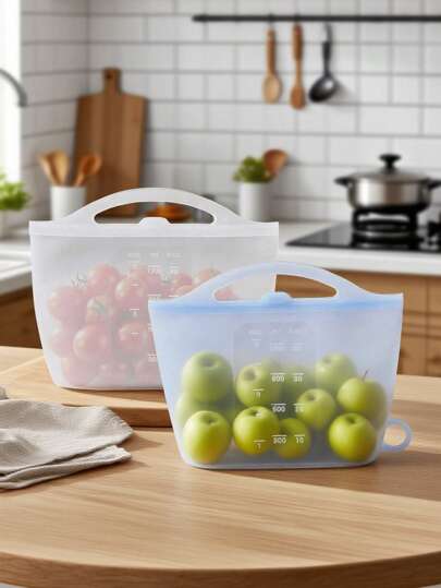 1200ml Silicone Food Storage Bags, Moisture-Proof & Durable, Suitable For Refrigeration, Boiling Water, Microwave Heating, Easy To Clean, Reusable, Foldable & Portable