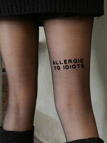 1 par de medias nuevas para mujer con estampado de letras, medias sexys para las piernas, de seda negra ultradelgada para primavera y verano