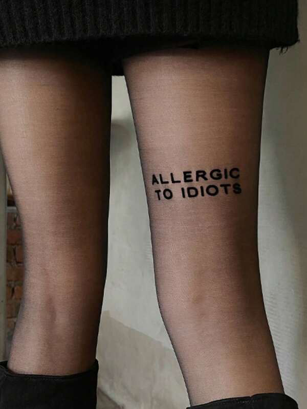 1 Pair Of Women's New Flocking Stockings Letters Sexy Leg Socks Spring And Summer Ultra-Thin Black Silk Pantyhose