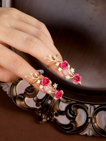 1 đôi nhẫn Gothic, nhẫn ngón tay phong cách sườn xám tối giản, trang sức tay cổ điển vintage màu đỏ, nhẫn tiệc Halloween