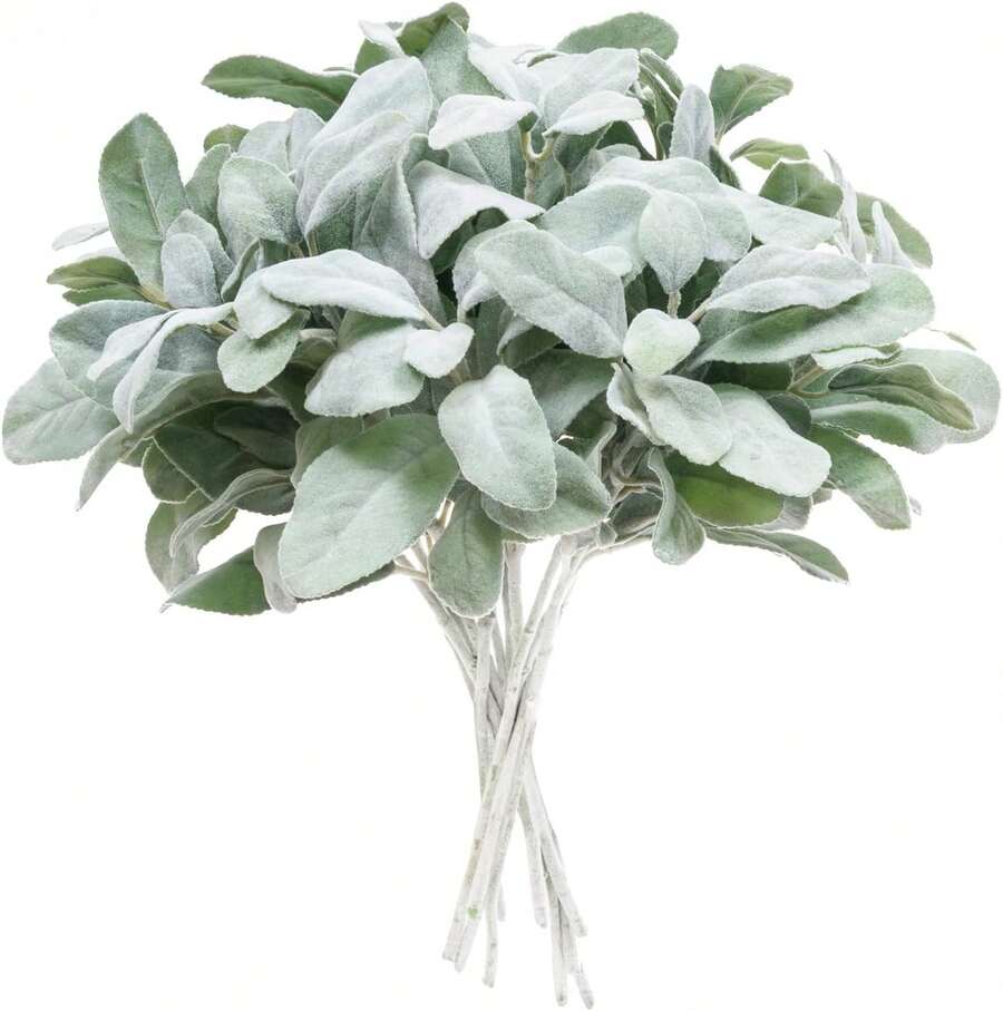 Lambs Ear Stems Artificial Flocked Lambs Ear Leaves Faux Greenery Stems For DIY Garlands Wreath Wedding Bouquet Centerpiece Home Decoration - 綠色 - 查看 1