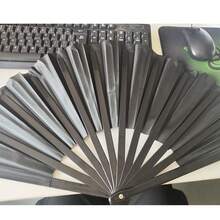 1pc Packed Bamboo Large Folding Hand Fan, Premium Fabric Folding Hand Fan Carnival Fan, With Thickened Bamboo Frame For Cooling Decoration, Ladies, Men, Girls, Boys Gift, Black - Multicolor - View 7