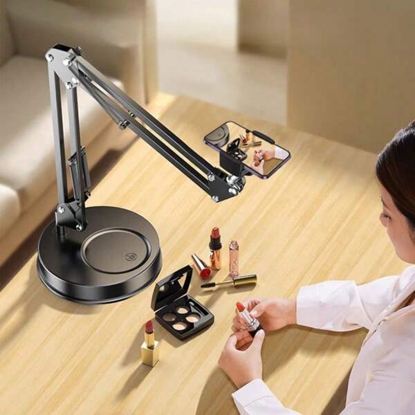 1 Pieza de Soporte de Escritorio Ajustable de Metal Resistente, Adecuado para Transmisión en Vivo y Fotografía - Adecuado para Rotación de 360°, Base Circular Resistente, Perfecto para Maquillaje y Uso en Oficina en Casa
