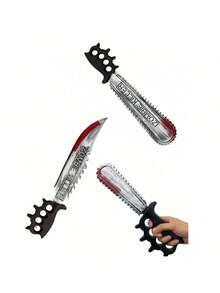 1 件万圣节派对角色扮演道具恶作剧血腥玩具，塑料僵尸电锯锋利刀道具 [手绘，刀柄可能有一些银漆] - 彩色 - 查看 2