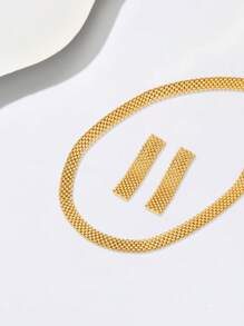 3 件套简约镂空粗项链、耳环和锁骨链首饰套装，适合女士，百搭精致 - A - 查看 3