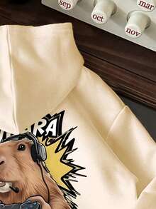 Young Boy Capybara Pattern Warm Sweatshirt - Apricot - View 3