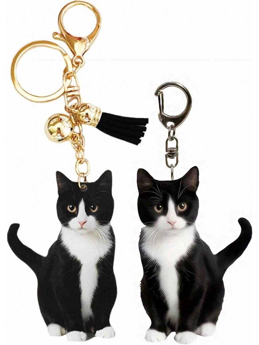 Cute Tuxedo Cat Keychain, Kawaii Bag Charm Car Key Chain Accessories For Backpack, Animal Kitty Keychain Purse Charms, Cat Lover Gifts For Women (2 Pcs) - 1 - 查看 1