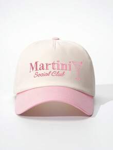 1 件女式刺绣马提尼酒杯拼色棒球帽，可调节户外防晒休闲帽，适合春秋旅行、海滩、男女通用青年 Y2K 风格 - 棒球帽 - 查看 4