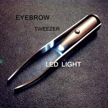 Upgraded LED Lighted Eyebrow Tweezers - Portable Precision Makeup Tool, Smart Design For Perfect Eyebrow Shaping And False Lash Application, Battery Powered, Makeup Tool | Slim Eyebrow Design | Includes Button Battery - Silver - View 2