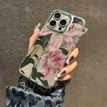 Lily Pattern Mobile Phone Case Decorated With Pink Blossoms And Green Leaves Design Suitable For IPhone 16 15 14 13 12 11 Pro Plus Promax Models TPU Material Shockproof Protection It Is A Great Gift For Family Friends Children Birthdays Spring Festival Holidays Boyfriends Girlfriends And Valentine's Day