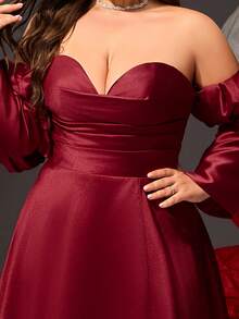 VIPGIRL New Elegant High-End Design Plus Size Women's Formal Luxury Evening Gown Dress With Burgundy Strapless Puff Sleeves - Burgundy - View 9